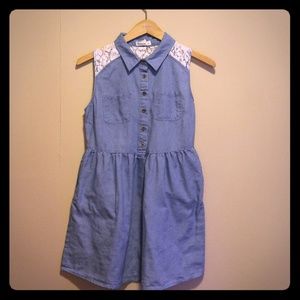 Jean look dress with white lace